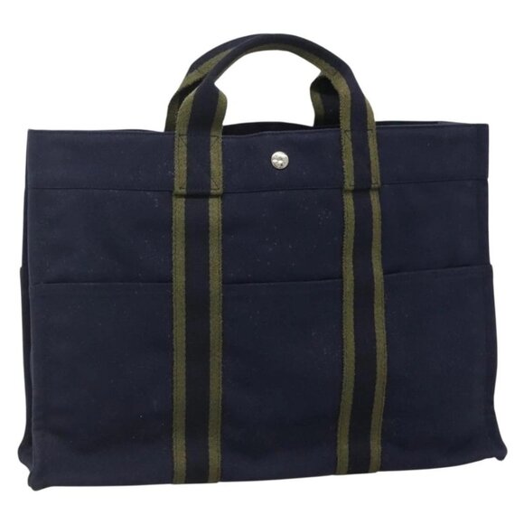 HERMES Fourre Tout MM Hand Bag Canvas Navy Auth - Picture 3 of 15